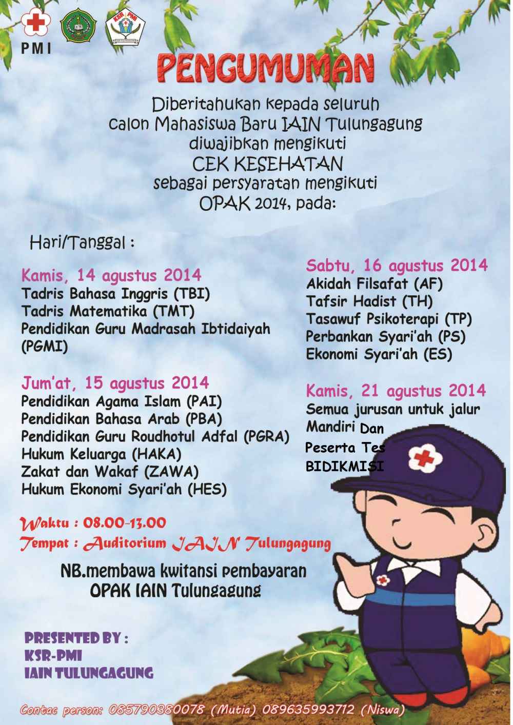 Brosur Tes Kesehatan untuk Mahasiswa Baru IAIN Tulungagung 2014