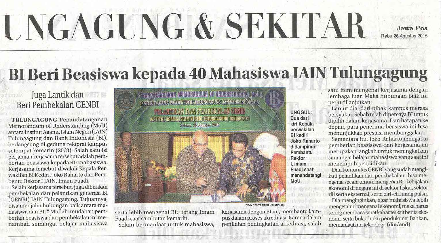 BI Beri Beasiswa pada 40 Mahasiswa IAIN Tulungagung