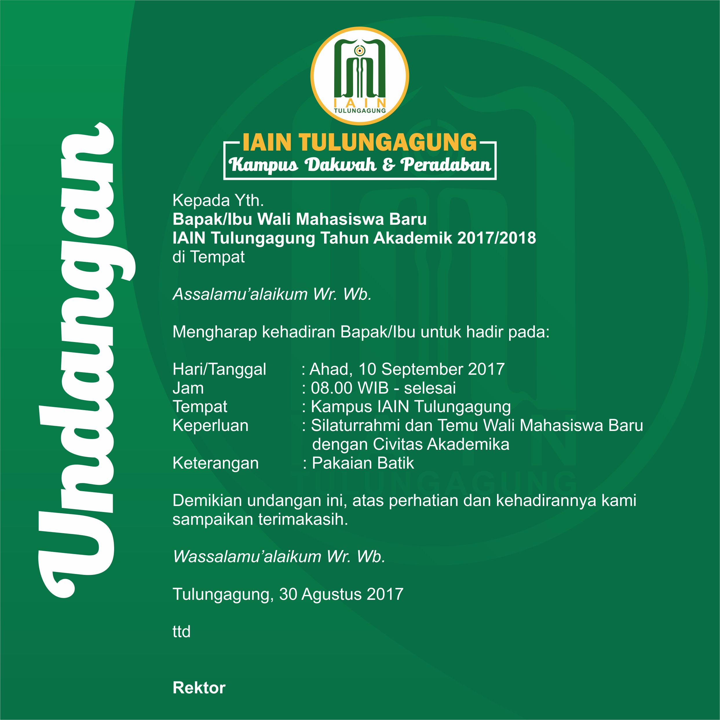 Undangan Temu Wali Mahasiswa Baru Tahun Akademik 2017/2018