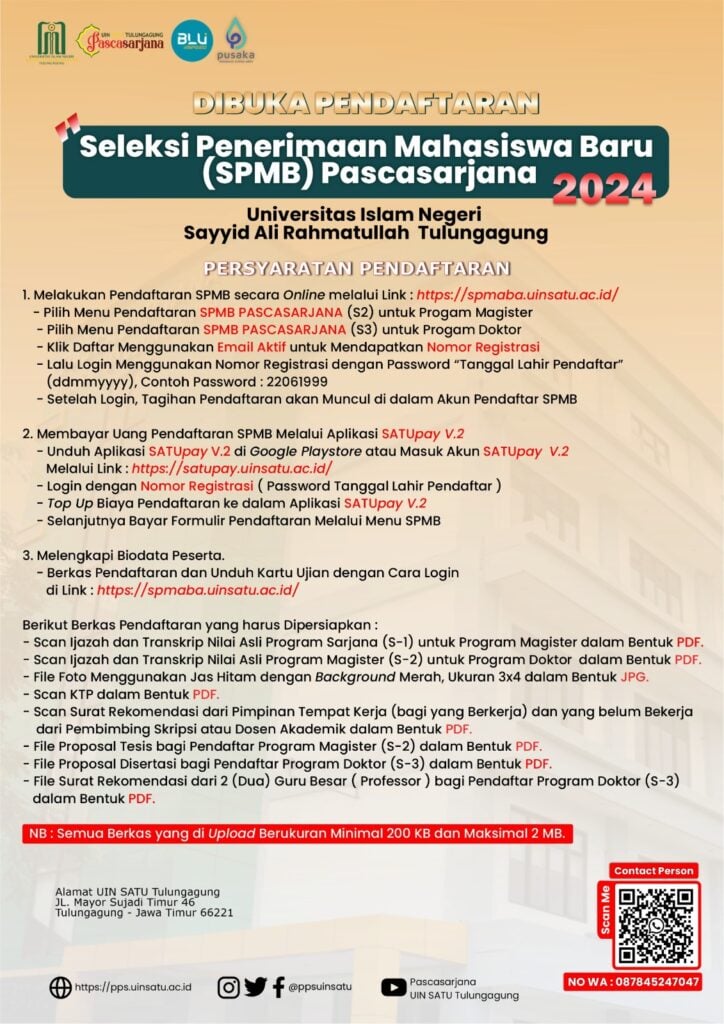 Pendaftaran Mahasiswa Baru Pascasarjana UIN SATU Tulungagung Tahun Akademik 2024/2025 2 spmb pasca syarat