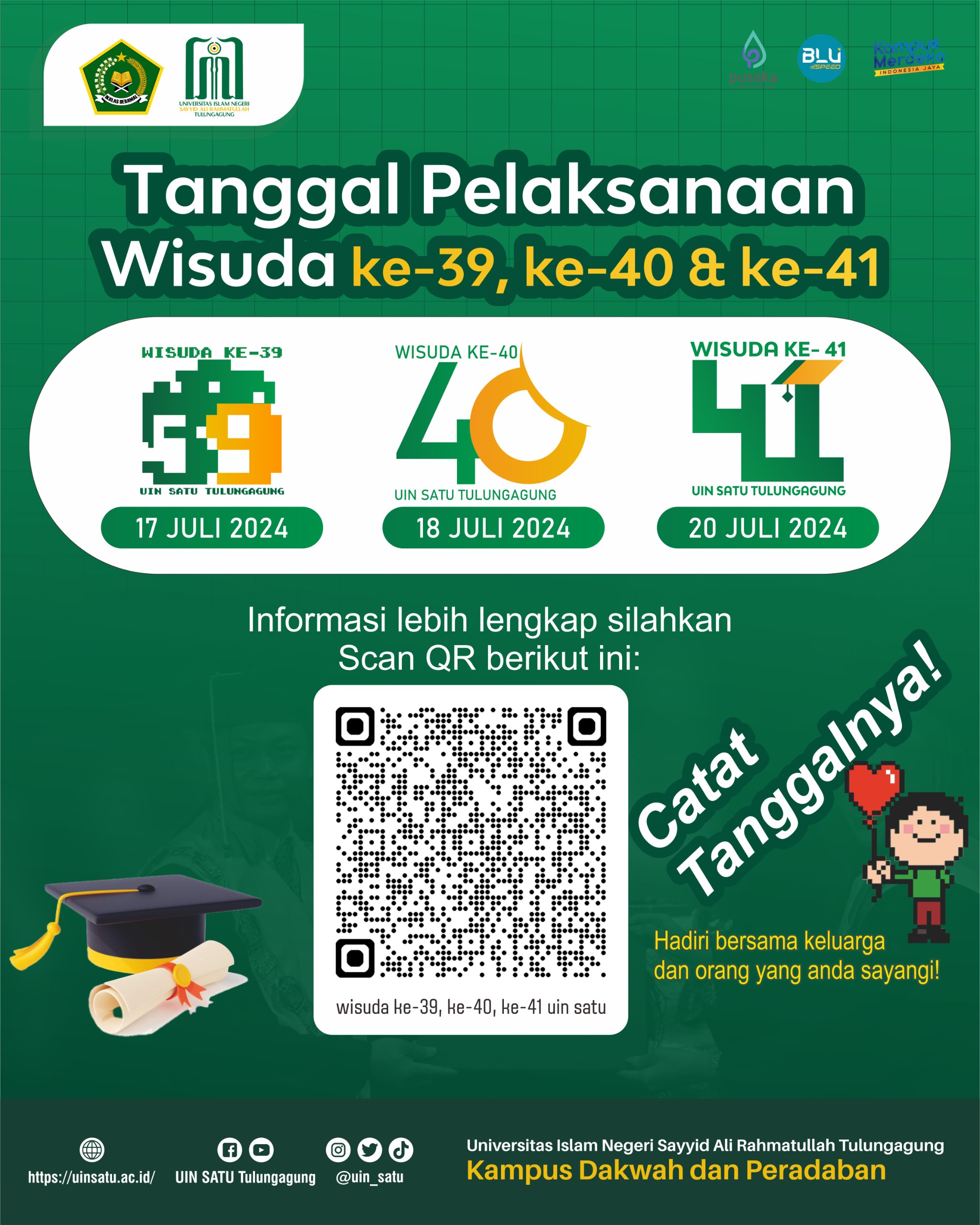 Pelaksanaan Wisuda ke-39, Wisuda ke-40, dan Wisuda ke-41 UIN Sayyid Ali Rahmatullah Tulungagung