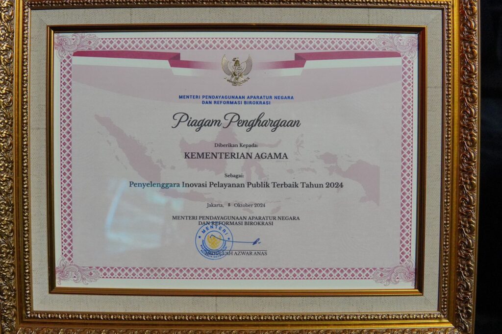 Kemenag Raih Penghargaan Penyelenggara Inovasi Pelayanan Publik Terbaik Tahun 2024 2 Kemenag Pelayanan Publik Terbaik 2024 02