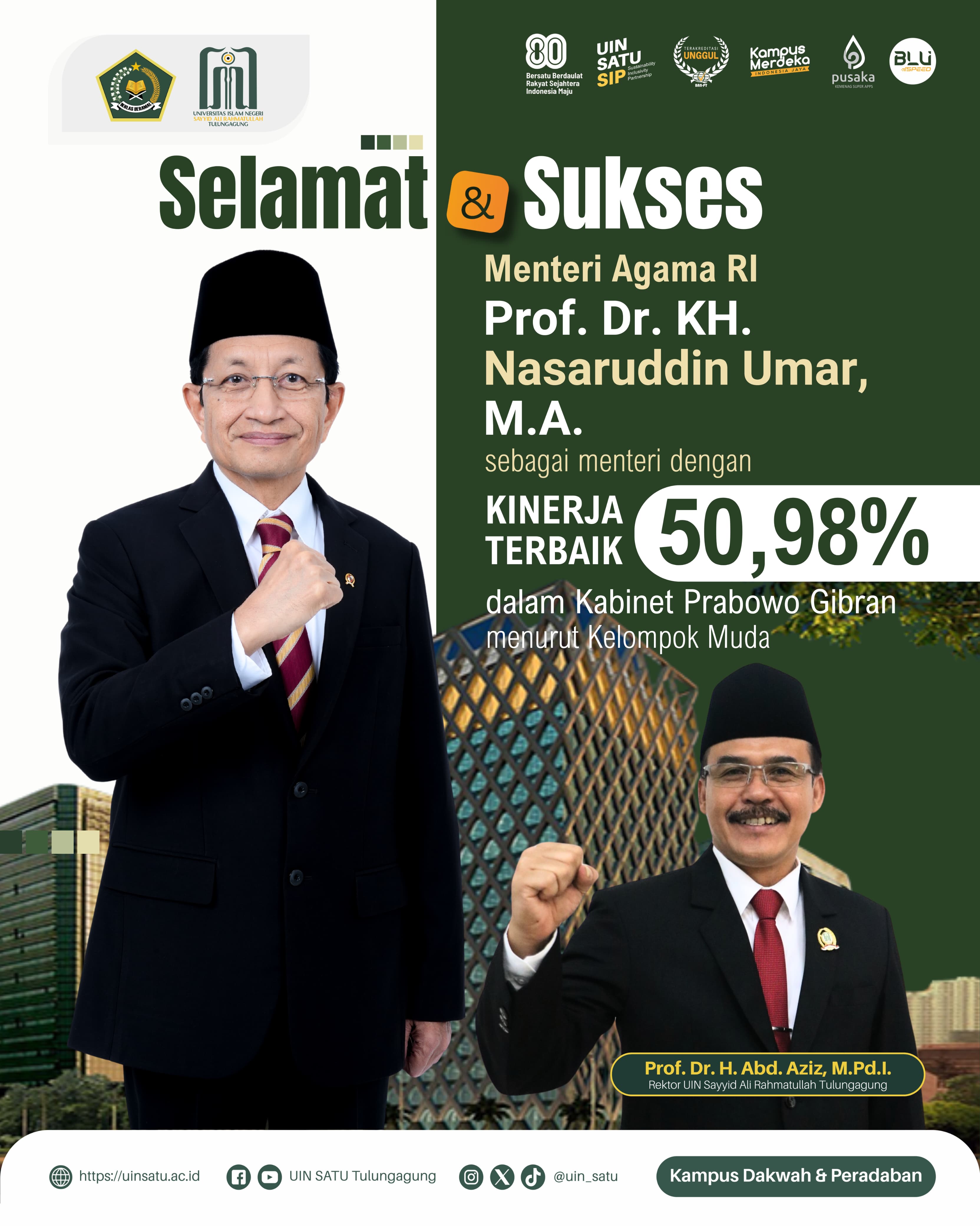 Selamat & Sukses Menag RI Kinerja Terbaik Kabinet Prabowo Gibran Menurut Kelompok Muda