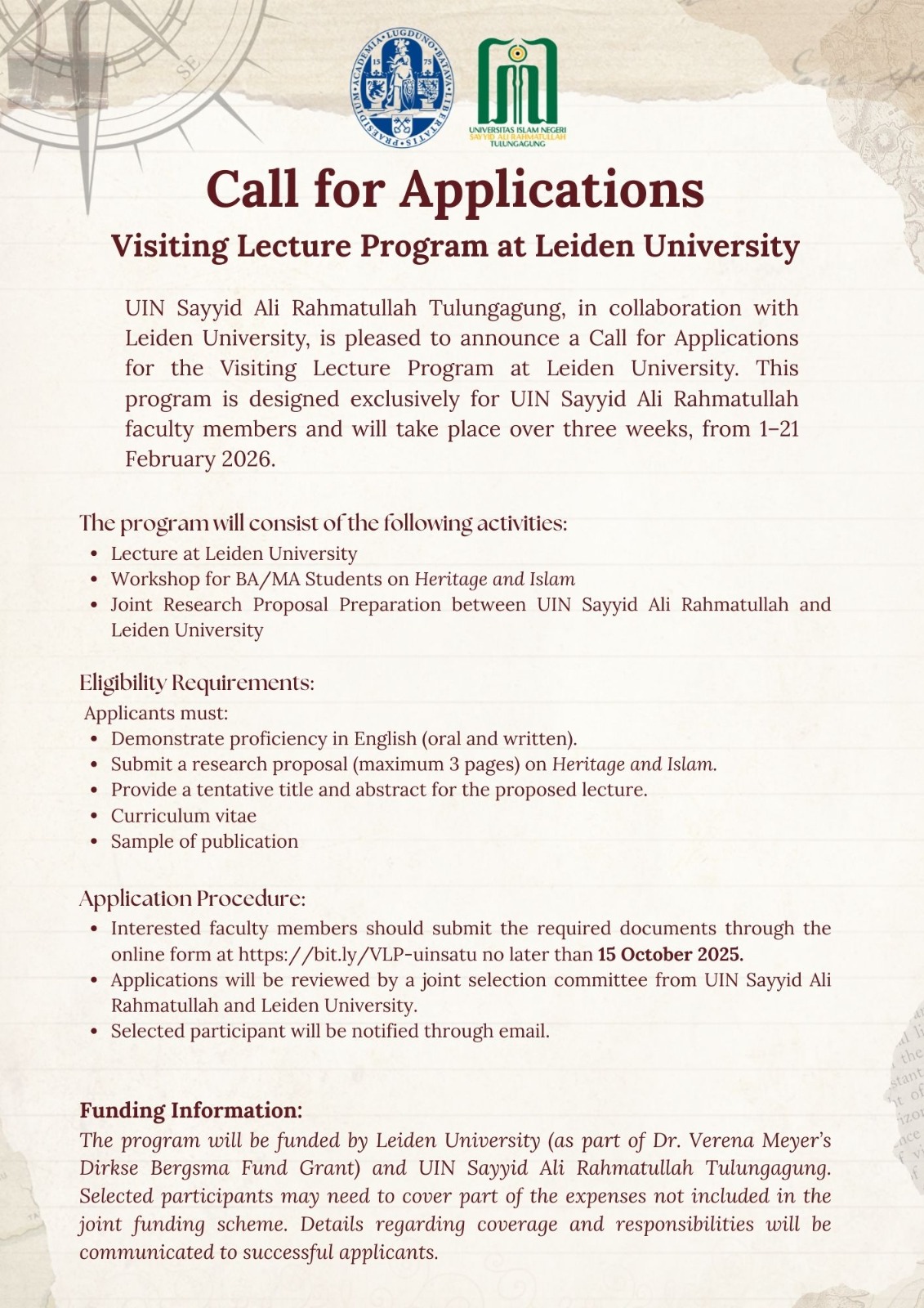 CfA Visiting Lecturer UINSATU Leiden Flyer
