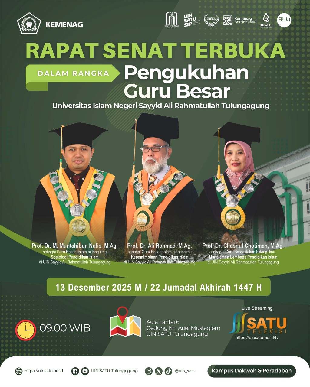 Pengukuhan Tiga Guru Besar UIN SATU Tulungagung